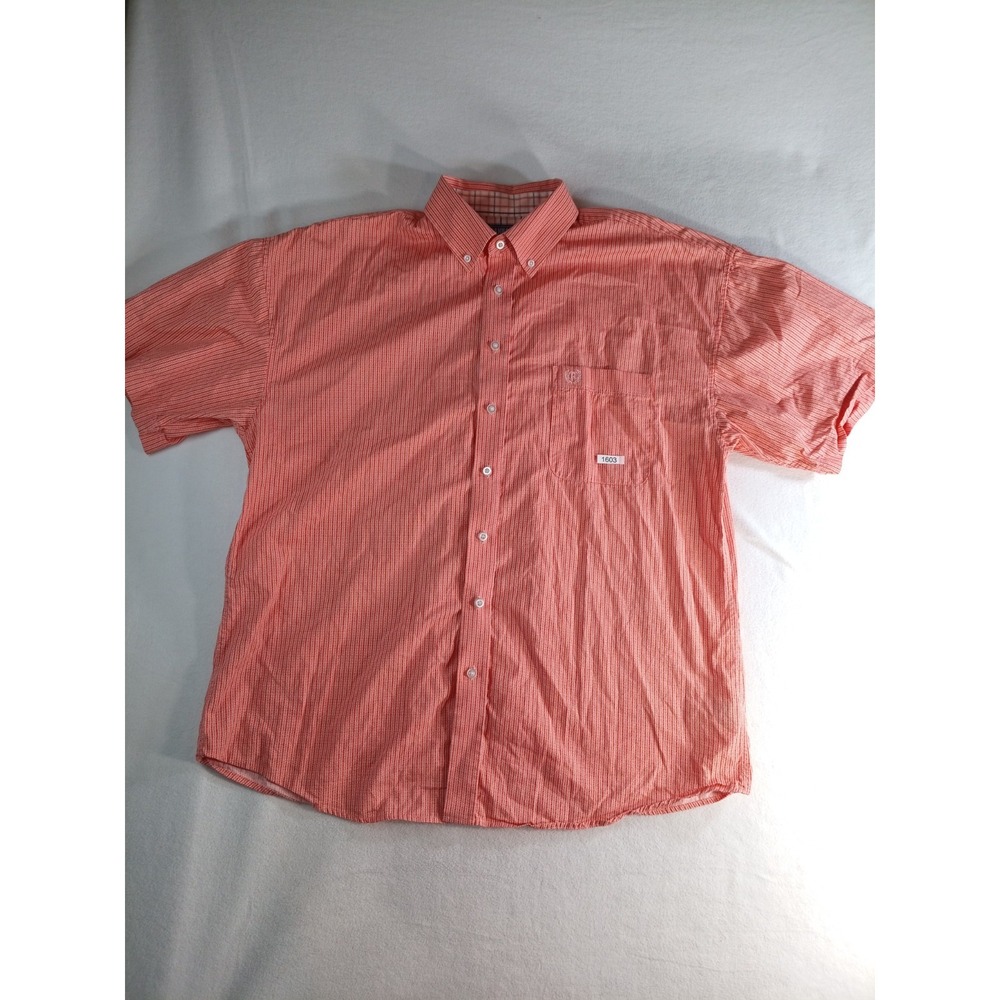 Panhandle Slim Shirt Mens Large Orange Check Western Short Sleeve (Small Stain)